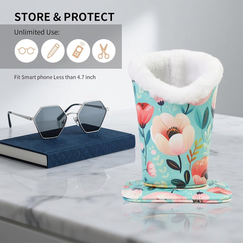 FlyingMage Store Plush Lined Eyeglasses Holder, Cute Magnetic PU Leather Glasses Stand Case for Women Men Kids - Image 5
